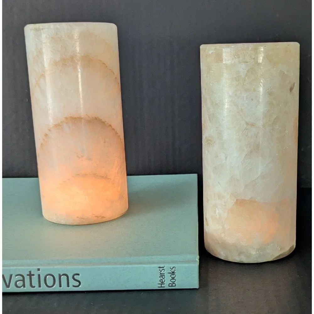 Onyx Stone‎ Cylinders For Lamp Shades/Candle Covers/Faux Flower Vase Set of Two